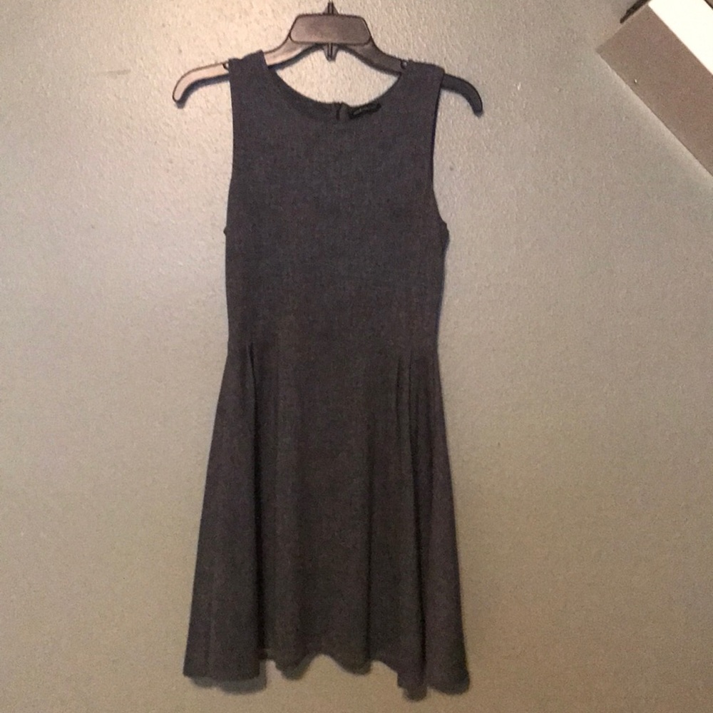 Grey pleated a-line mid length dress